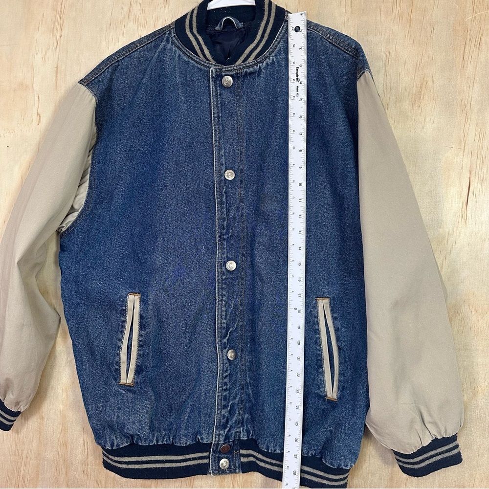 Vintage Fallen Heroes Military Bomber Denim Jacket Snap Button 90s Style Baggy M - Picture 13 of 15